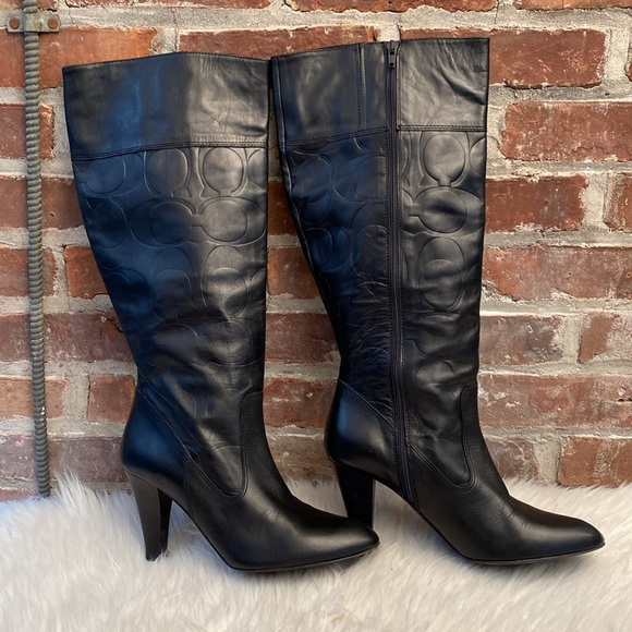 Coach Millie Black Leather Embossed Logo Tall Boots, Size 9.5B - Picture 9 of 17